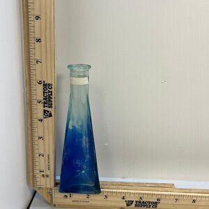 Vintage Blue Glass Bottle with Triangular Shape Collectible Glassware Vase Decor